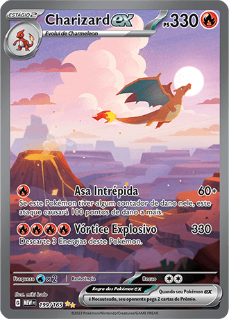 Carta Charizard ex Special Illustration Rare da expansão Pokémon 151, ilustrando o dragão voando livremente sobre um cânion. Uma das principais chase cards das as 3 melhores expansões Pokémon TCG para quem quer começar a colecionar hoje.
