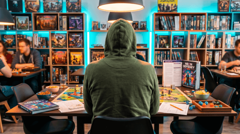 Livro do Jogador de Dungeons and Dragons edição 2024 em português sobre mesa de RPG com dados e fichas de personagem